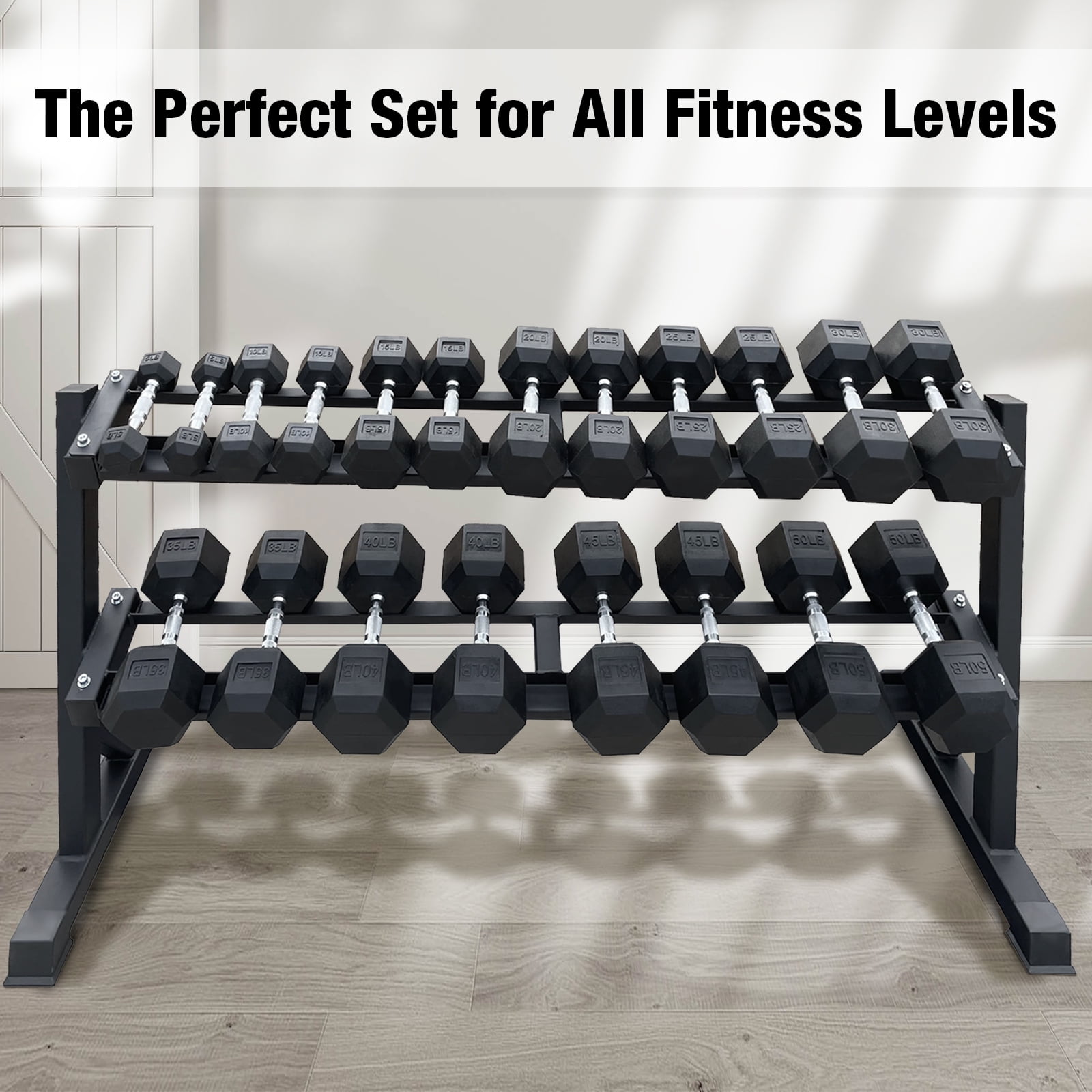 5–50 lbs Dumbbells Weight Set (10 Pairs) with Weight Storage Rack, 550 lbs Hex Dumbbell Sets, Gyms Weights Dumbbells Sets with Rack, Weight Set for Home Gym, Strength Training