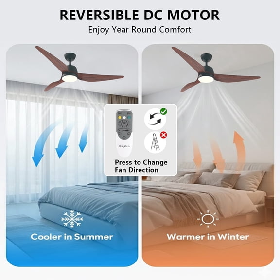 Wood Ceiling Fans with Lights,56" Ceiling Fan with Remote and 3 Blades,Quiet Reversible Motor,6 Speeds 3 Colors Ceiling Fans Light for Bedroom,Living Room,Study