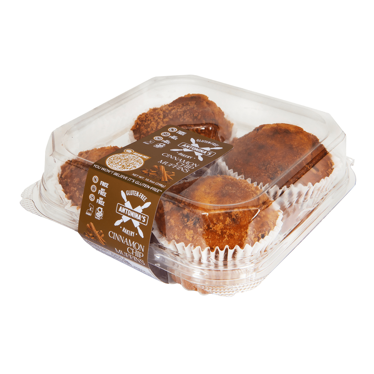 Antonina's Gluten-Free Cinnamon Chip Muffins, Certified Gluten-Free, Nut Free, Peanut Free, Soy Free, Eight 4-Packs (32 Muffins)