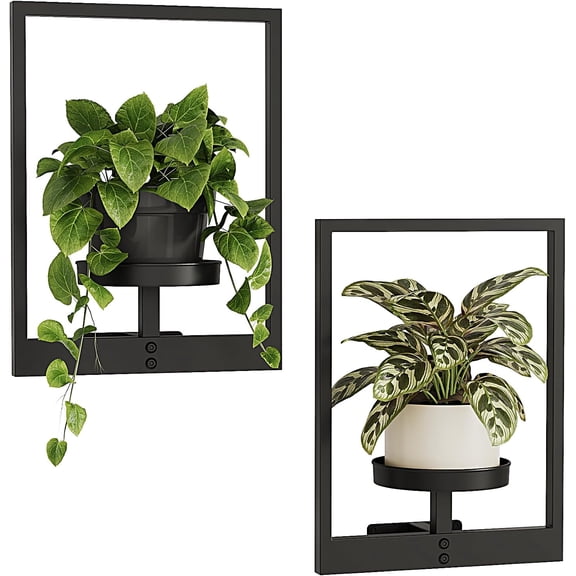 Plant Stand Indoor Wall Decor Metal Plant Hanger Indoor Hanging Plant Holder Wall-Mounted Planters Outdoor Plant Rack Black 2 Pack (Patent Design)