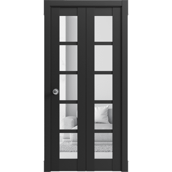 Sliding Closet Bi-fold Doors | Quadro 4522 Matte Black with Clear Glass