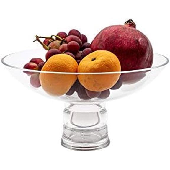 Clear Large Round Fruit Bowl with Multifunctional Removable Pedestal | Decorative Kitchen Table or Countertop Centerpiece Stand | 10.5 x 10.5 x 5.5 inches$$Home Decor, Kitchen, & Other