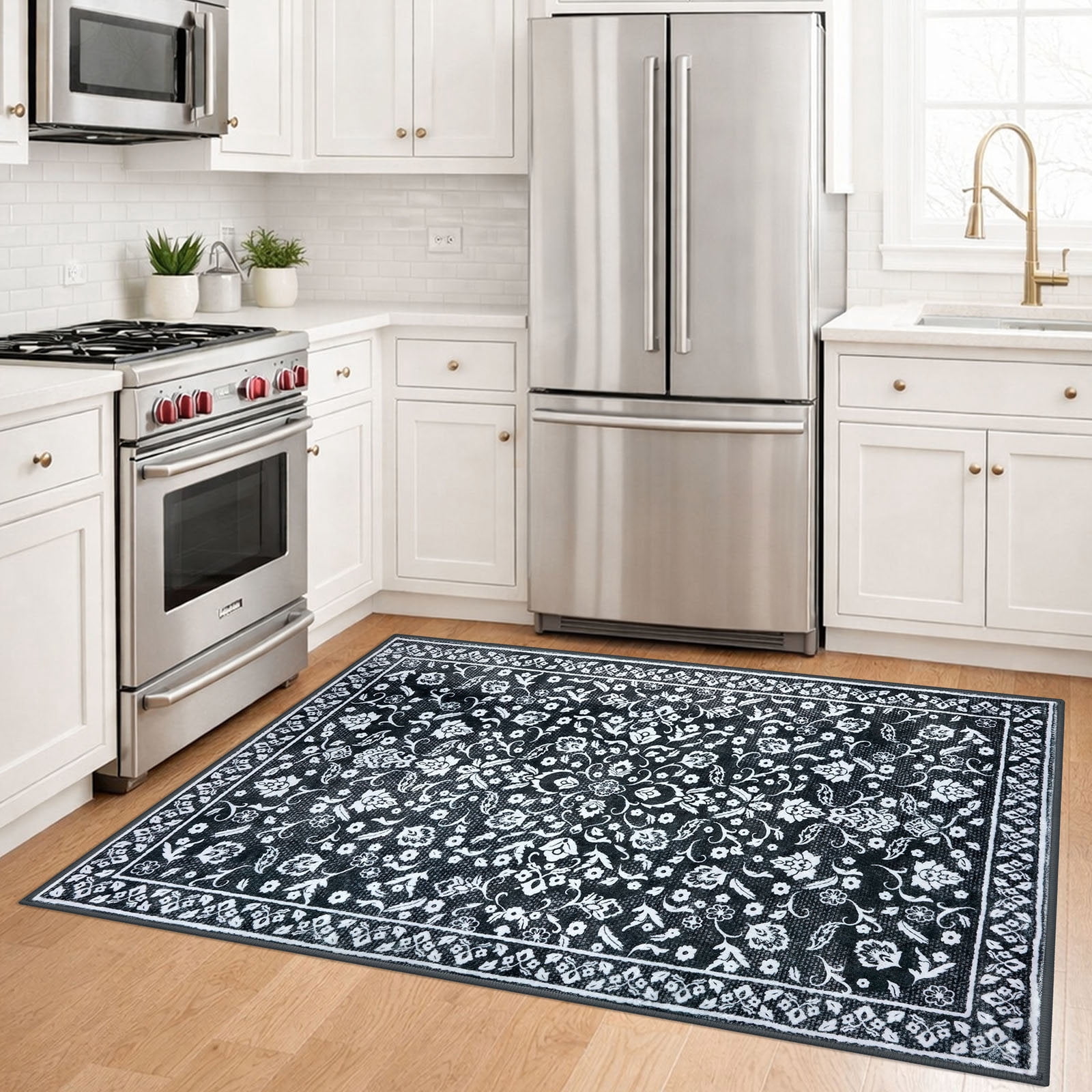 GLATTICE Entryway Rugs 3x5 ft Washable Area Rug Super Soft Rug Non Slip Rubber Backed Entry Rug for Kitchen Bedroom Office Living Room, Charcoal Black White