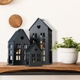 thumbnail image 6 of Main Street Town House Candle Lanterns, Set of 3, Vintage Style, Heart Details, Rustic Black, Metal, Corrugated Gabled Roof-tops, 13.75, 9.5, and 5 Inches Tall, 6 of 7