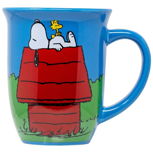 18 oz Oval Ceramic Mug Merry /& Bright Holiday Vandor Peanuts Green Snoopy