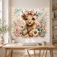 thumbnail image 5 of Highland Cow with Pink Flowers and Horseshoe Against Lace Background, Cozy Watercolor for Animal Lovers, Farmhouse Western Decor, Birthday Gift, Tapestry Wall Hanging for Bedroom and Living Room, 5 of 7