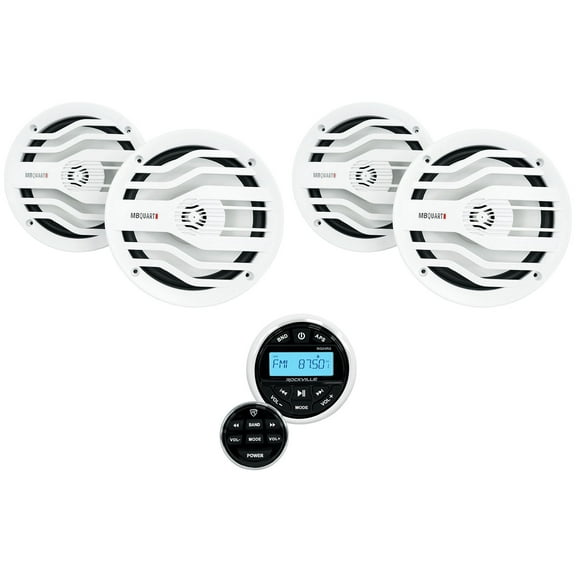 Rockville RGHR2 Marine Gauge Receiver w/Bluetooth 4 White MB Quart 6.5" Speakers