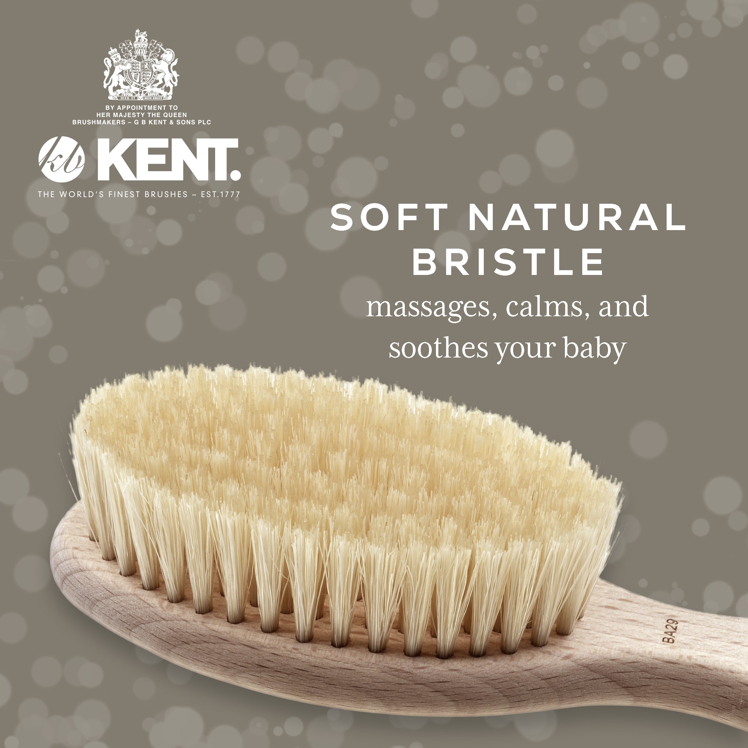 Kent BA29 Cradle Cap Baby Hair Brush with Soft Natural Bristles and Travel Pouch - Baby Essentials for Newborn Hair Brush Made in England
