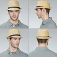 thumbnail image 2 of Comhats Unisex Straw Fedora Hat for Men Women,Packable Beach Hat Short Brim Trilby Hat UV Summer Hat Natural Small, 2 of 5