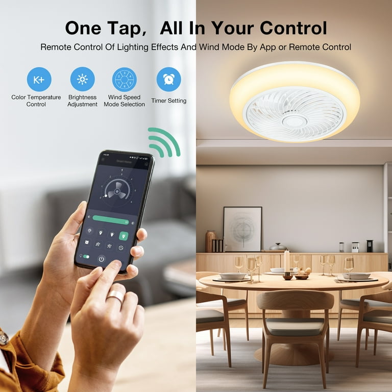 18in Indoor Ceiling Fan with Light, Remote & APP Control, 3 Colors Lighting  and 6 Wind Speeds, Invisible Bladeless Ceiling Fan, Timing Setting 