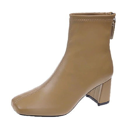 

QYZEU Boots Over The Knee for Women Suede Womens Lace Up Boots Women Ankle Boots Autumn And Winter Simple Solid Color Fashion Comfortable Square Toe Square Heel Back Zipper