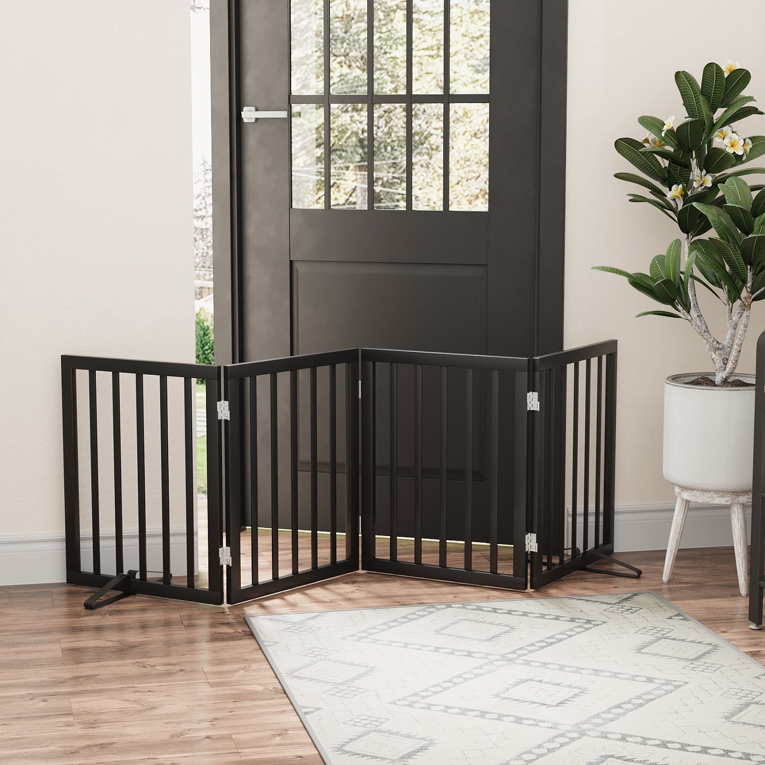Algherohein Dog Gate for Inside,Bamboo Freestanding Pet Gate for Doorways,Indoor, 24" Black