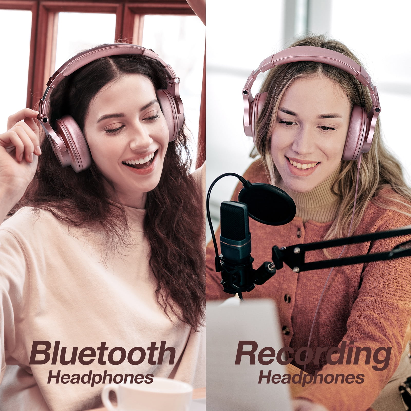 OneOdio Wireless Bluetooth Over Ear Headphones for Women and Girls,Stereo Jack for Guitar Amp Computer PC Tablet，72 Hours Playtime-A70 Rose Gold