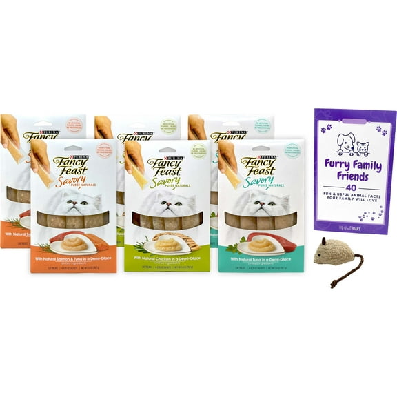 Fancy Feast Savory Puree Naturals Complement Topper Treat 3 Flavor Variety - (2) Each: Tuna, Salmon Tuna, Chicken (1.4 Ounces) MerlinsMart Zine | Catnip Toy