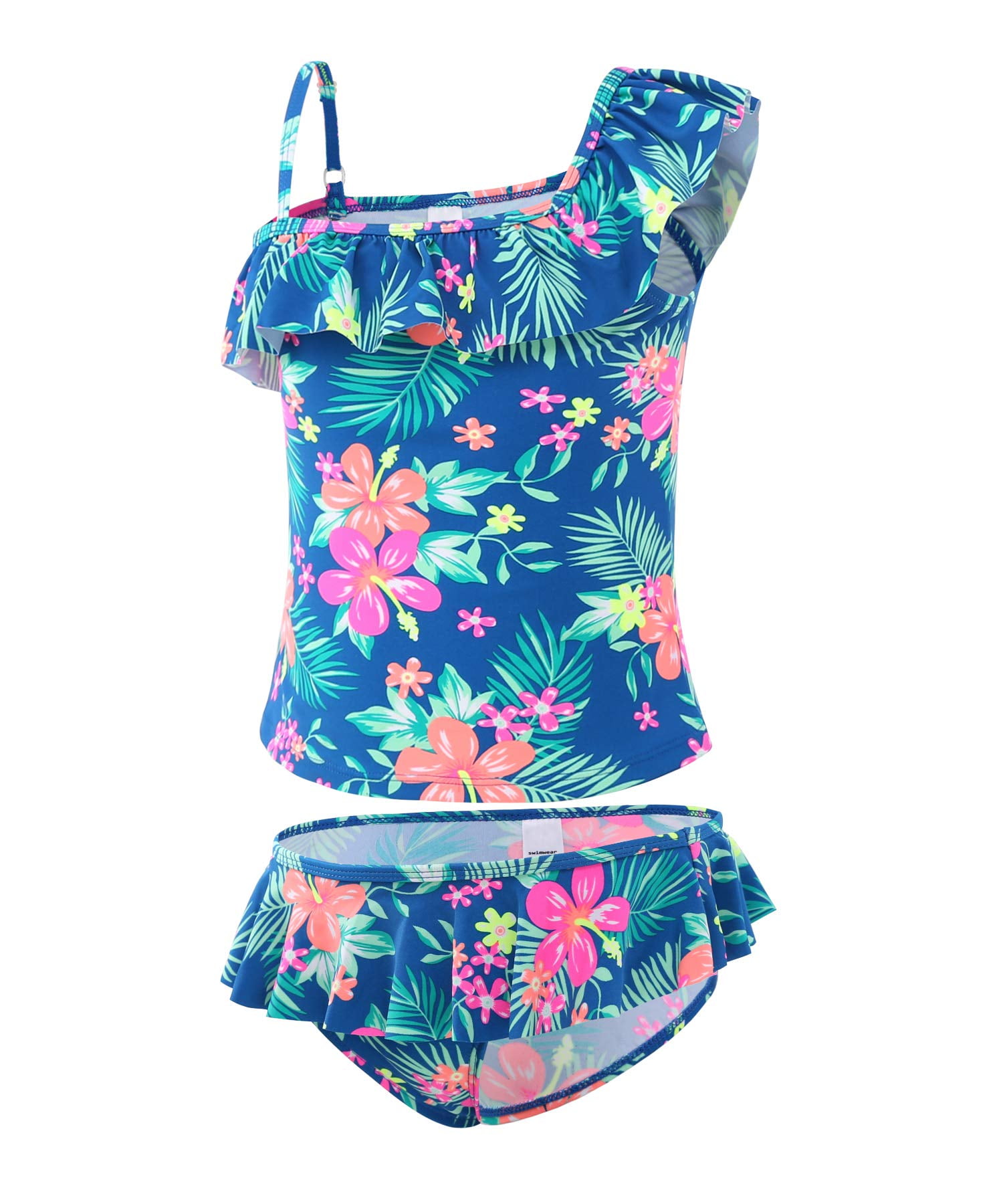 Big Girls Two Piece Tankini Swimsuit Hawaiian Ruffle Swimwear Bathing ...