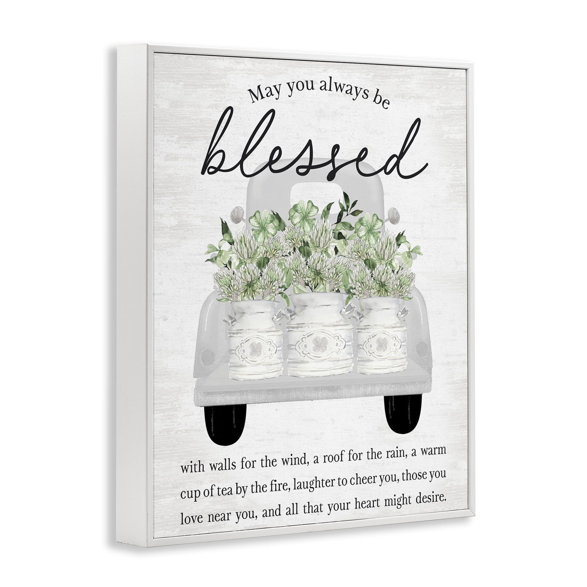 Stupell Industries Inspiring Blessed Phrase Botanical & Floral Painting White Framed Art Print Wall Art, 11 x 14