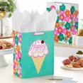 thumbnail image 2 of Modern Flowers and Ice Cream Birthday Gift Bag Set (2 Bags: 13" Large and 15" Extra Large) for Kids, Teens, Friends, 2 of 6
