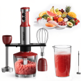 thumbnail image 1 of PRASKY Blender de Inmersión Manual, Blender de Mano 6 en 1 para Cocina, Procesador de Alimentos de 20 Velocidades, Batidor de Huevos, Espumador de Leche, Vaso (Rojo), 1 of 10