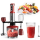 thumbnail image 1 of PRASKY Blender de Inmersión Manual, Blender de Mano 6 en 1 para Cocina, Procesador de Alimentos de 20 Velocidades, Batidor de Huevos, Espumador de Leche, Vaso (Rojo), 1 of 10