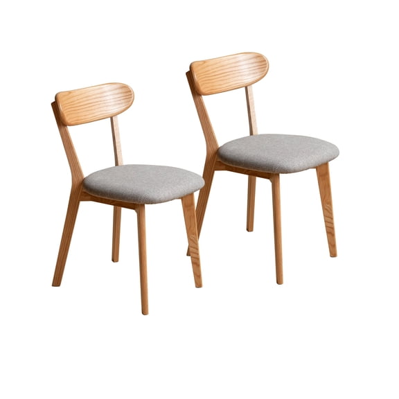 VECELO Wood Dining Chairs Set of 2, Mid-Century Modern Upholstered Side Chairs with Linen Padded Seat, Solid Wood Kitchen Chairs for Dining Room, Natural