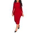 thumbnail image 1 of Gibobby Vestidos de fiesta cortos Vestido largo sin espalda Sexy con abertura en el cuello redondo de manga larga de Color sólido de otoño e invierno para mujer(Rojo,G), 1 of 5
