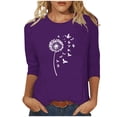 thumbnail image 2 of Fall !The Cozy Rose 3/4 Sleeve Shirts for Women Plus Size On Ladies' Easter Day Printed Round Neck Three Quarter Sleeve 3/4 Sleeve T-Shirt Loose Purple XXXXXL, 2 of 5