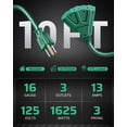 thumbnail image 3 of Cable de extensión para exteriores DEWENWILS Tri-Tap 16/3 SJTW de 10 pies, verde, 3 of 7