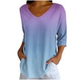 thumbnail image 2 of thefmos Women's 3/4 Sleeve Gradient Pullover Tops Summer V Neck Flowy Casual Blouses Loose Fit Cute Trendy Tshirt Basic Work Clothes, Navy 2XL, 2 of 7