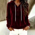 thumbnail image 3 of MLCDZ Womens Velour Hoodies Casual Loose Fit Button Hooded Long Sleeves Drawstring Sweatshirt Lightweight Breathable Golf Camping Pullovers, 3 of 9