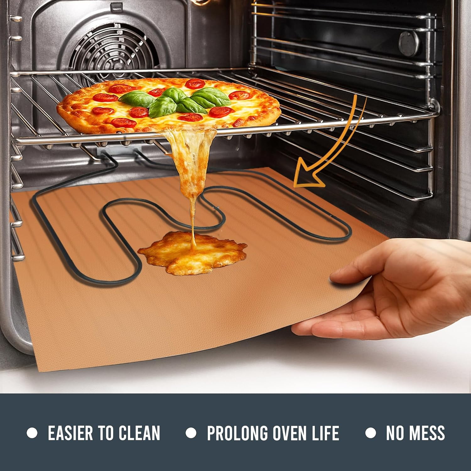 Non Stick Oven Liners for Bottom of Oven, 3 Pack Large Heavy Duty Mats, 17” x 25” Reusable Mat for Electric Gas Stove Toaster Microwave Charcoal or Gas Grills (Copper)