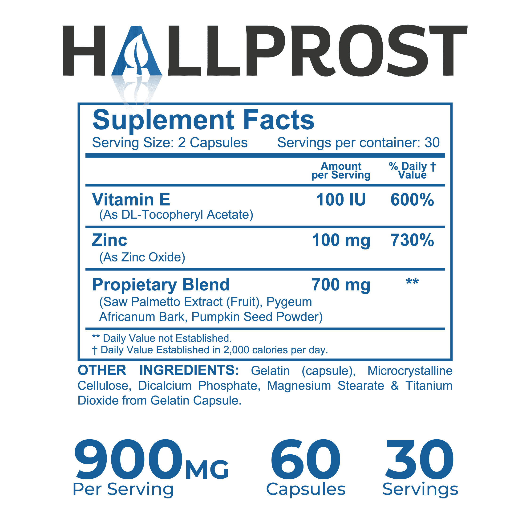 HALLPROST Prostate Health Urinary Tract & Bladder Support 60 Capsules, Saw Palmetto Blend 900mg* Reduce Frequent Urination, Prostate Health Supplement for Men
