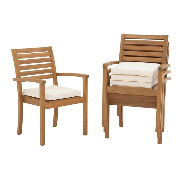 JOIVI Stackable Patio Dining Chairs Set of 4, Outdoor Acacia Wooden Chairs w/Armrest & Removeable Fabric Cushion, FSC Certified Wood, for Porch, Backyard, Garden, Indoor