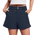 thumbnail image 3 of Women's Plus Size Solid Color Bermuda Shorts High Waist Straight Fit Casual Dressy Work Shorts with Pockets Navy, 3 of 6
