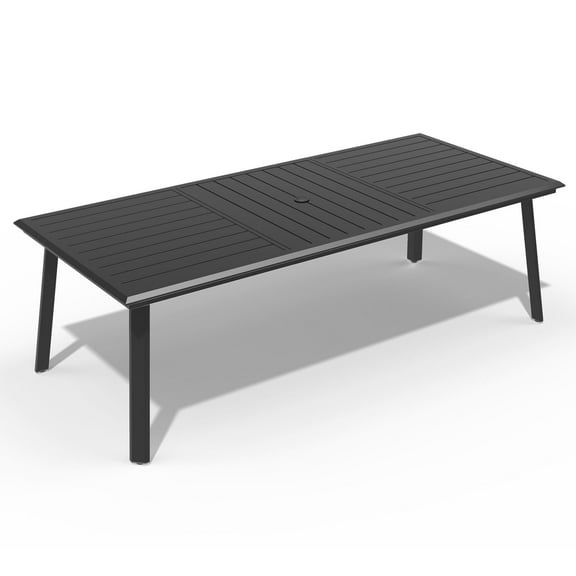 Pellebant 94" Aluminum Outdoor Dining Table for 10, All-Weather Rectangle Patio Table with Umbrella Hole for Backyard, Lawn, Garden and Poolside, Glossy Black