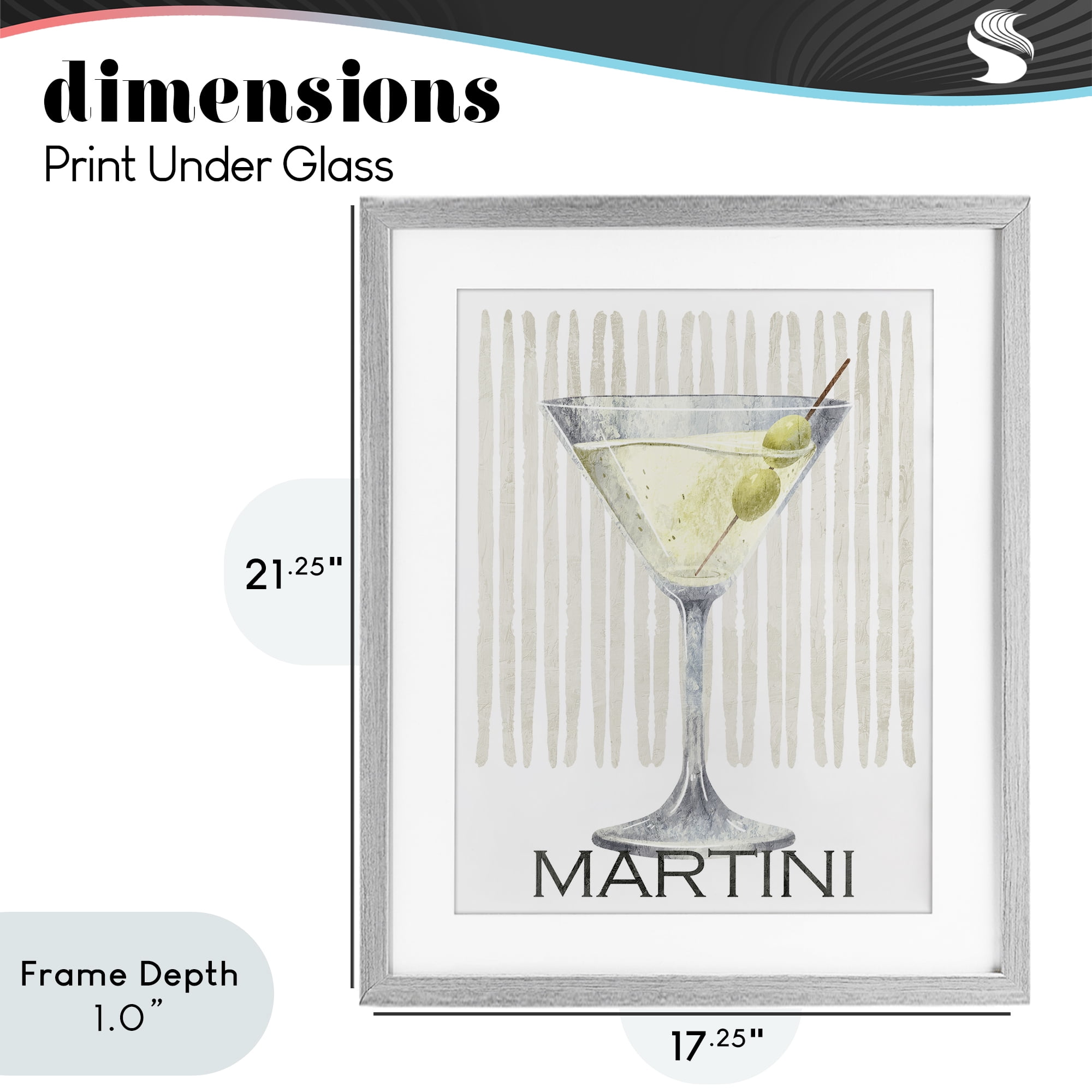 Stupell Industries Subtle Martini Drink Gray Framed Print Under Glass, design by Kim Allen