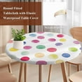thumbnail image 3 of Colorful Dots Round Tablecloth 55-60 Inch Round Fitted Table Cloth with Elastic Edge, Boho Abstract Rainbow Geometric Modern Waterproof Table Cover Protector for Outdoor Picnic Party Dining, 3 of 6