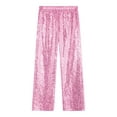 thumbnail image 5 of Jhaoyu Kids Girls Glitter Sequin Elastic Waist Bell Bottom Pants Hip Hop Performance Disco Party Pink 12, 5 of 7