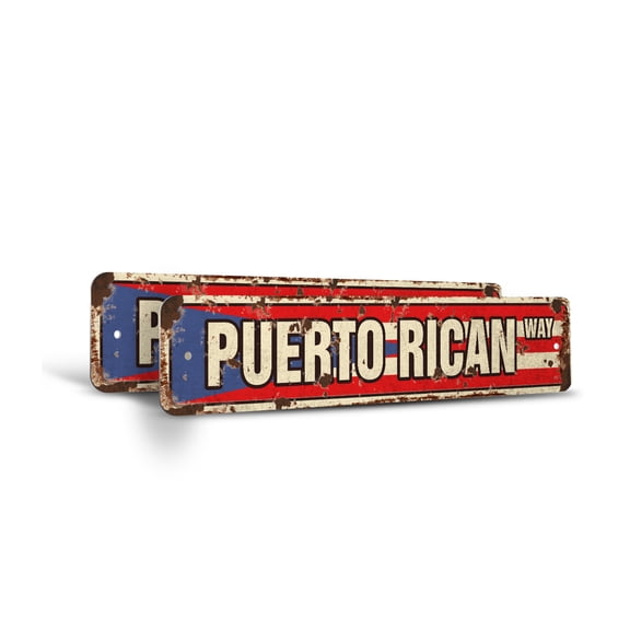PUERTO RICAN FLAG Vintage Style Rustic Street Sign – (2 Pack) Puerto Rico National Nation Pride Retro Decorative Wall Sign for Home, Bar, Garage, or Outdoor Use | 4" X 18" Plastic Road
