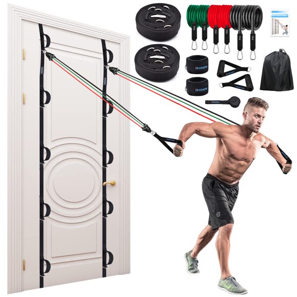 Brebebe Door Anchor Strap for Resistance Bands Exercises, Multi Point Anchor Gym Attachment for Home Fitness, Portable Door Band Resistance Workout Equipment (1 Door Anchor+Resistance Bands Set)
