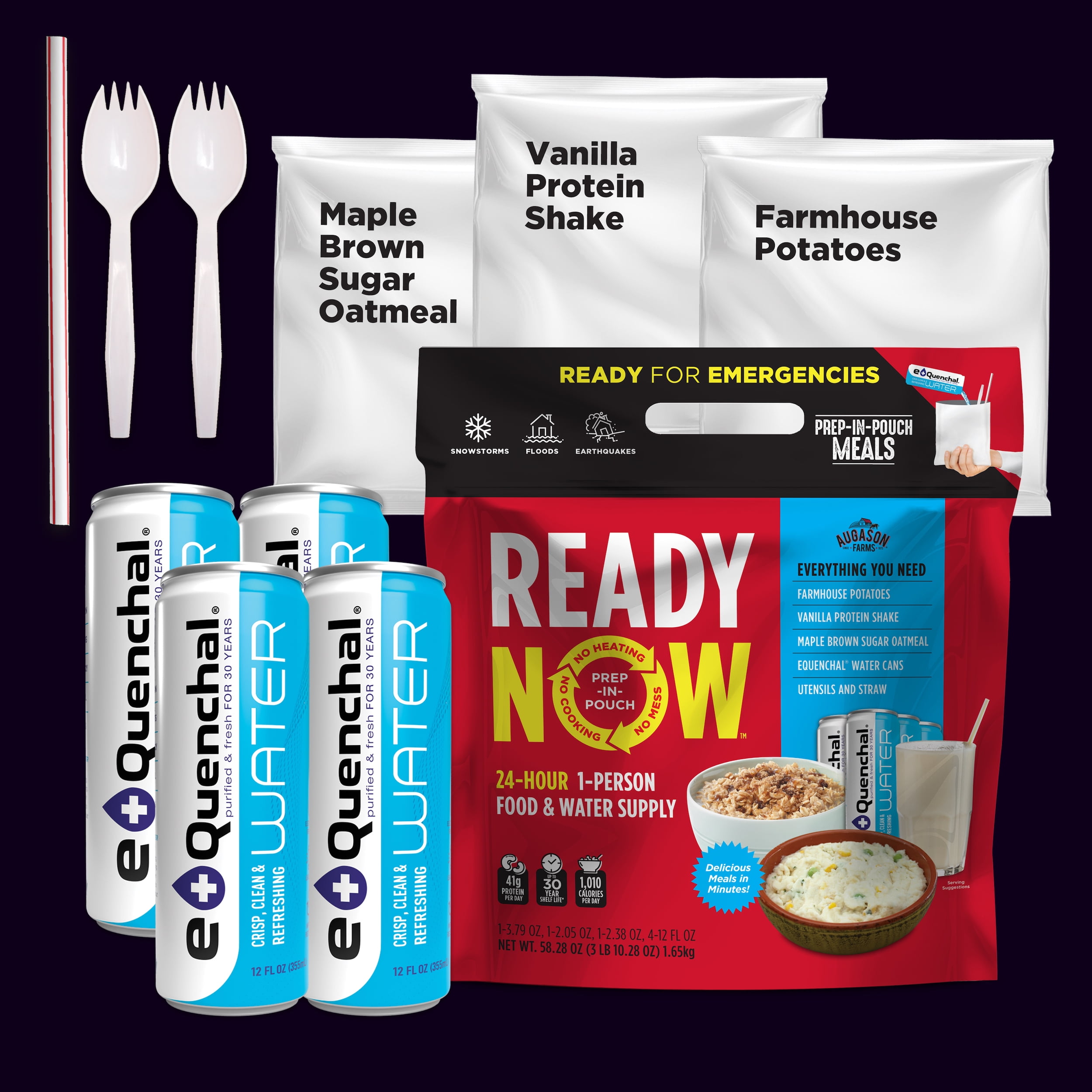 Augason Farms READY NOW Freeze-Dried 24-Hour 1-Person Emergency Food & Water Supply