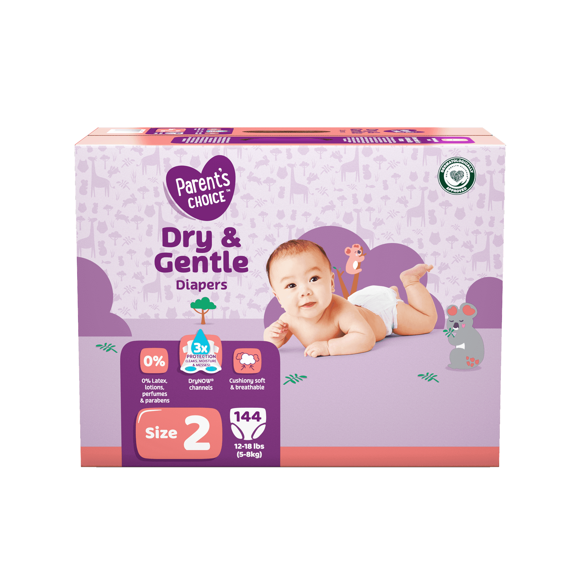 Dry & Gentle Diapers Size 2, 144 Count (Select for More Options)