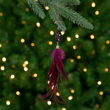 Northlight 9" Plum Red Feather and Gemstone Pendant Christmas Ornament