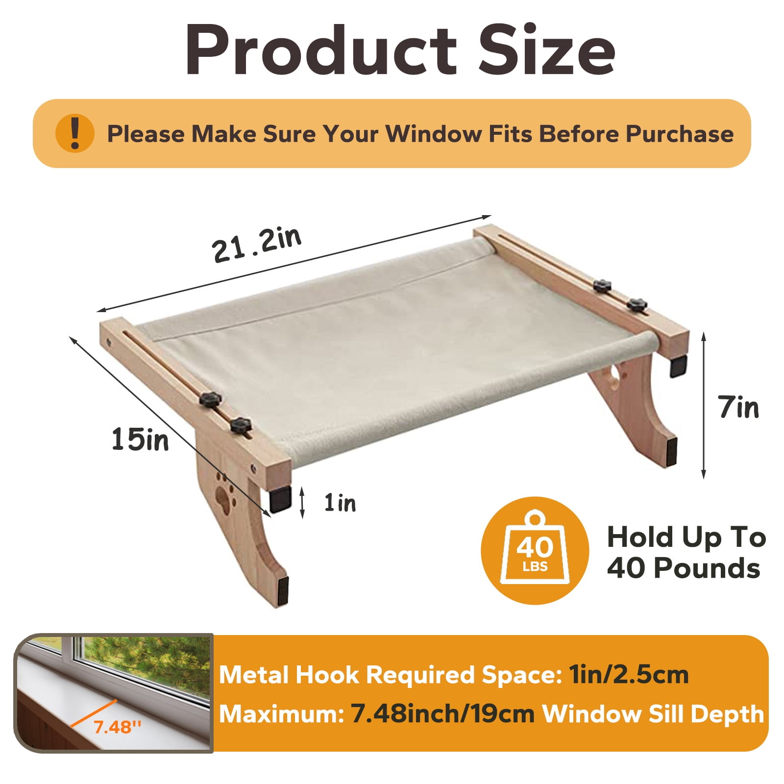 Cat Window Perch Durable Cat Window Seat Bed Shelves Adjustable Steady Cat Window Hammock Holds Up to 40lbs Washable Cat Hammock for Window Indoor Large Cats