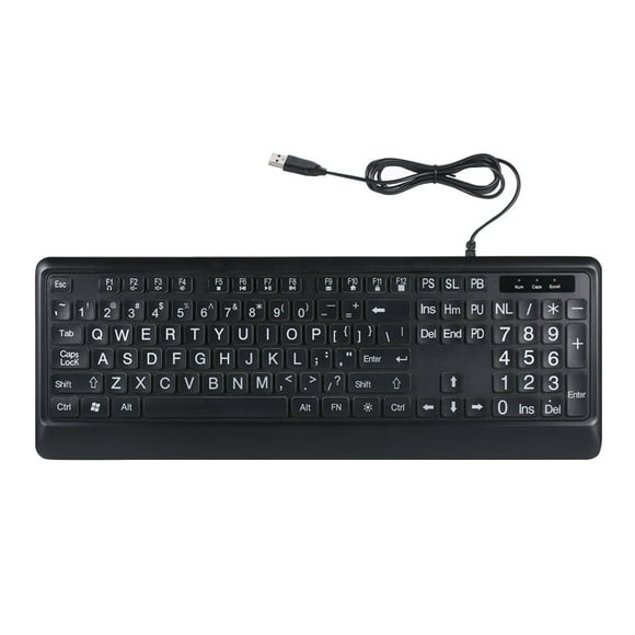 Graflsoa Clavier Multimédia USB Adapté aux Personnes Âgées avec Rétroéclairage Réglable, Grandes Touches pour une Tape Facile, Compatible avec Plusieurs Systèmes Windows