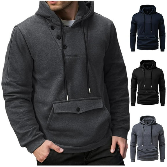 Momasggi Tactical Hoodies for Men Trendy 1/4 Button Long Sleeve Workout Hooded Sweatshirt Outdoor Hiking Pullover Tops with Pockets Dark Gray S