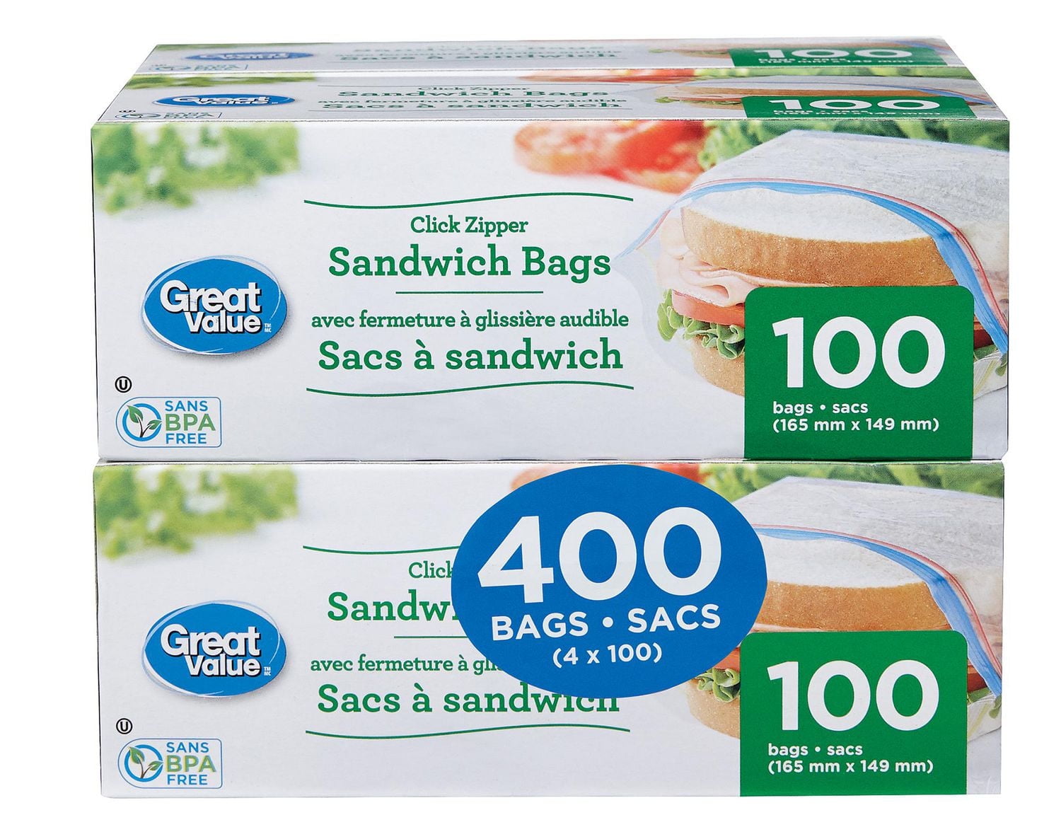 Great Value Click Zipper Sandwich Bags, 400 Bags - Walmart.ca