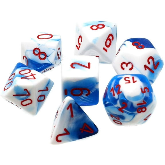 Gemini Polyhedral Astral Blue-White W/Red 7-Die Set
