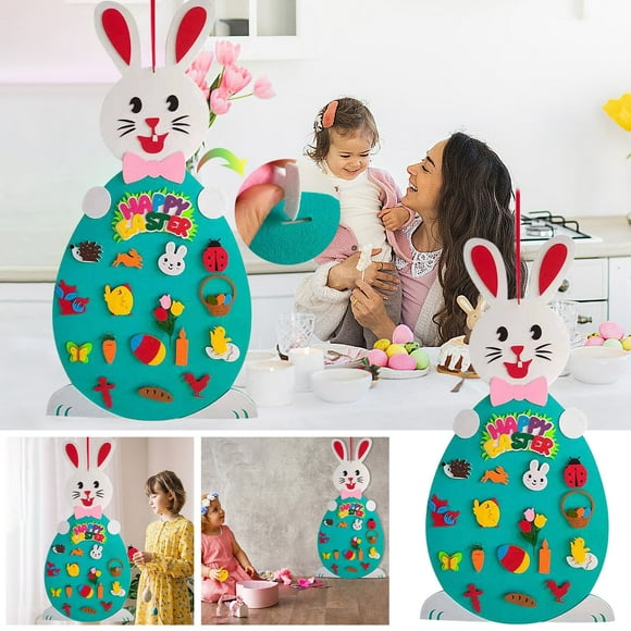 Vaidha Kit de Bricolage de Pâques pour Enfants / Décoration Murale en Tissu Réutilisable avec Lapin et Ornements / Activité Créative des Fêtes pour Garçons et Filles