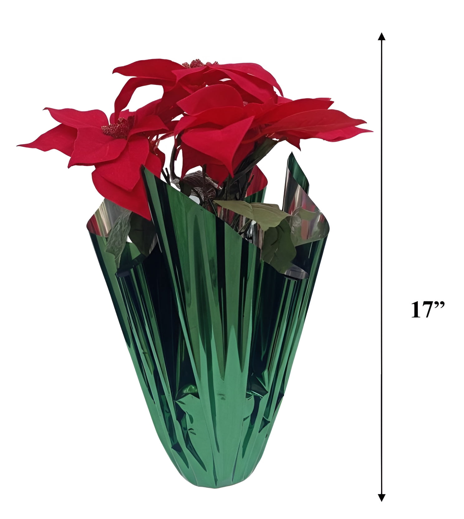 Holiday Time 17" Red Velvet Artificial Christmas Poinsettia Plant in Green Foil Wrapped Pot