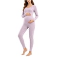 thumbnail image 2 of QSXADF Women Thermal Nursing Underwears Maternity Pajama Solid Thermal Underwears Set Long Sleeve Maternity Nursing Sleepwear for Pregnancy Postpartum Women's Homewear Fall Winter Clothing Set, 2 of 6